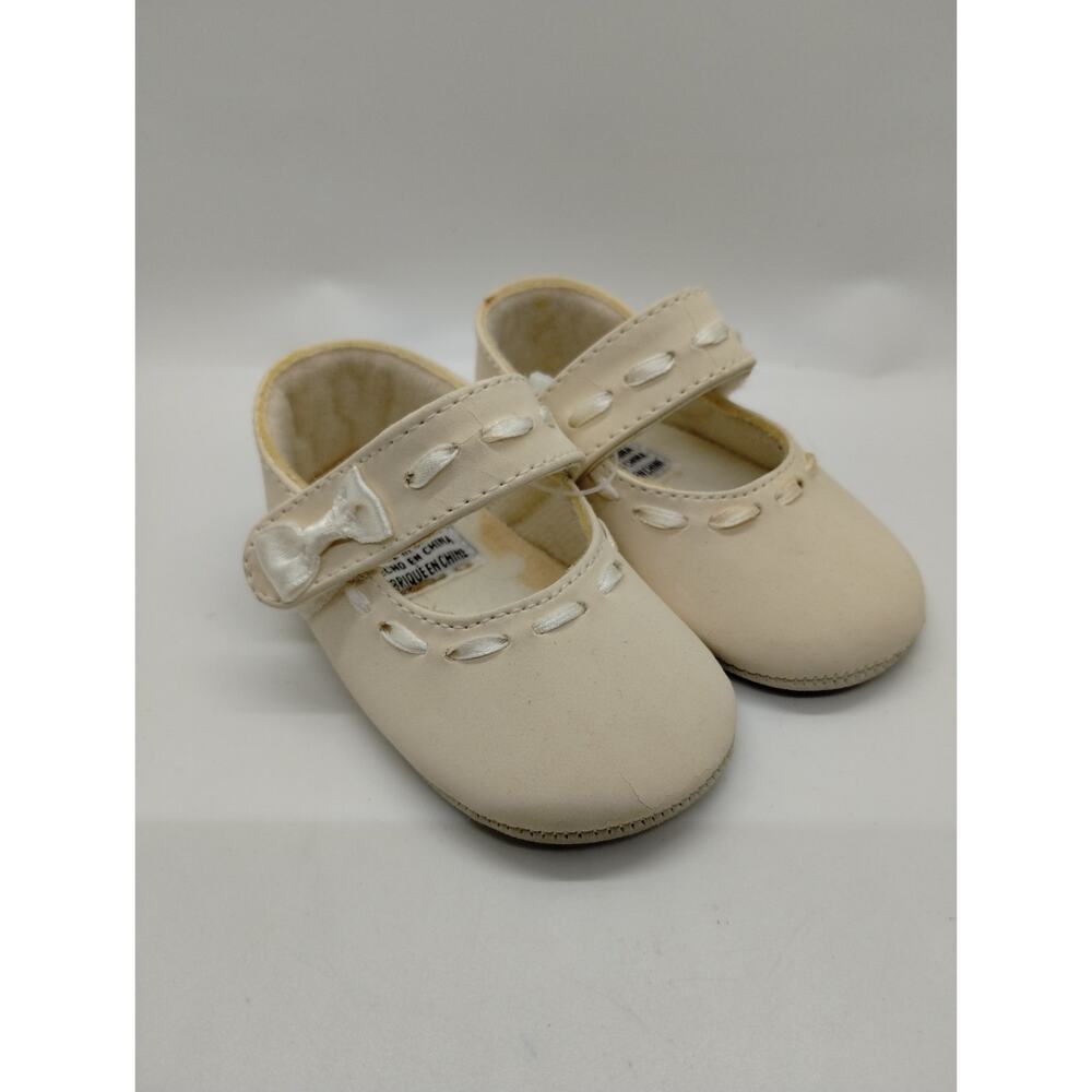 Vintage Gold Bug Infant Baby Dress Booties Shoes - Size 1 - Cracking - Doll Shoe